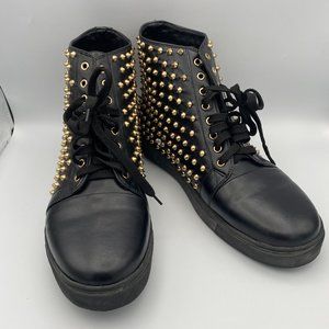 ZXD Studded High Top Sneakers Lace Up Round Toe